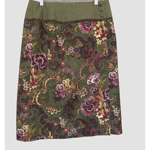 Pendleton Silk Wool Floral Skirt Green Sz 10 Button A Line English Romantic